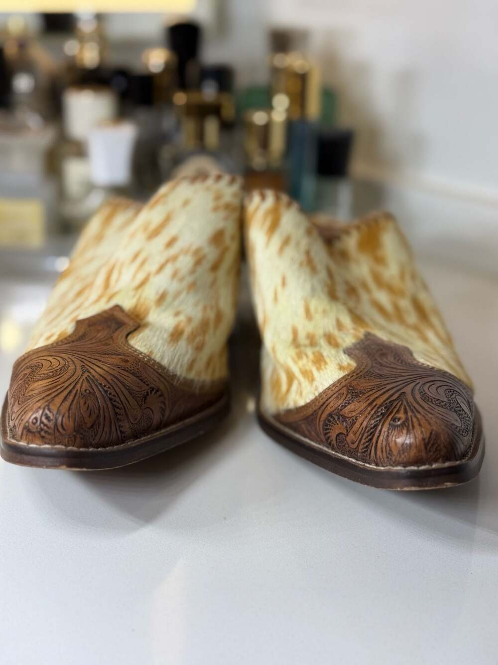 Myra Heely Western Hand-Tooled Cowhide Mules - Picture 7 of 8